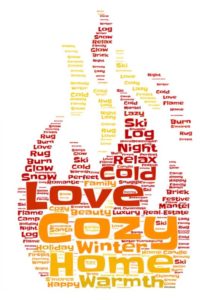 cozy fireplace words flame graphic