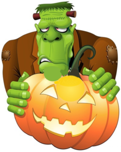 Frankenstein with jack-o-lantern
