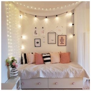 Teenage room with lights over the bed