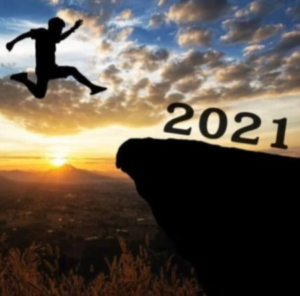 Man leaping in the sky toward 2021